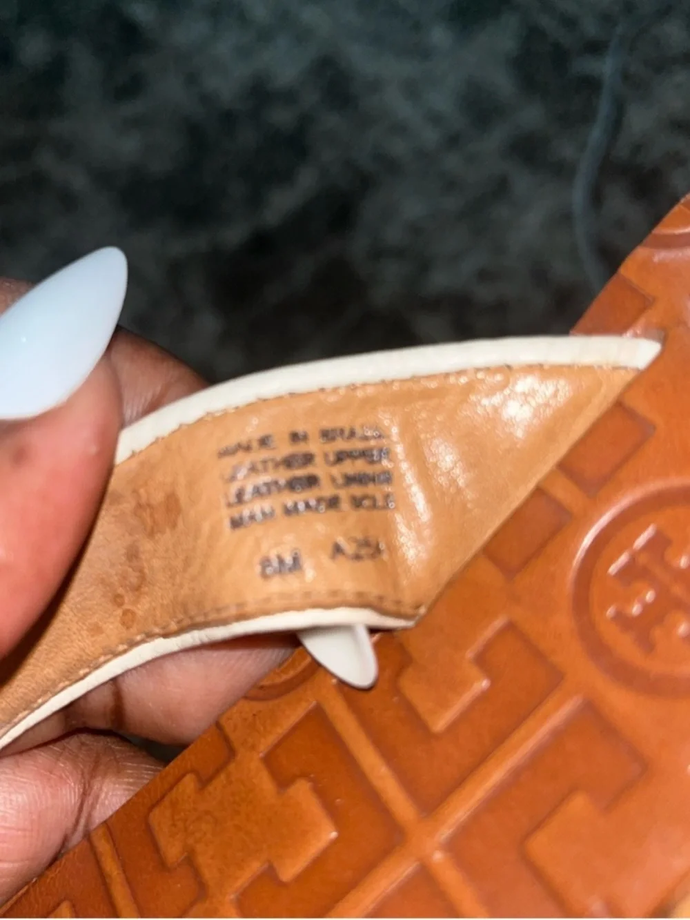 Tory Burch Tan and White Logo-Embossed Thong Sandal